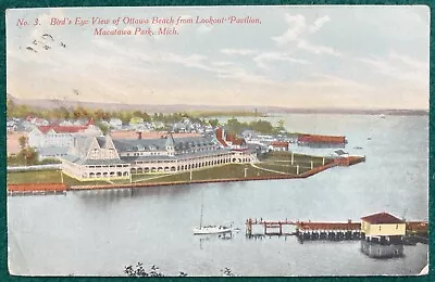 Ottawa Beach From Lookout Pavilion Macatawa Park Michigan Litho Postcard C1910 • $6.99