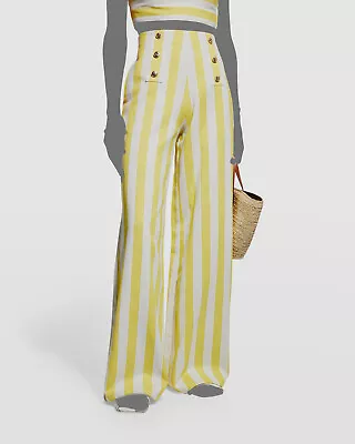 $495 Miguelina Women's Yellow Serafina Striped Wide-Leg Pants Size XS • $158.38