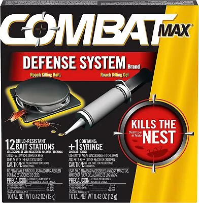 Combat Max Defense System Brand Small Roach Killing Bait And Gel 12 Count • £15.35