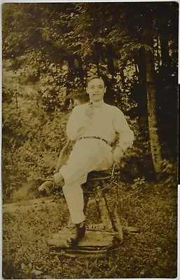 1914 RPPC - Dream River NYMan Enjoys Pipe On Homemade Chair Made From Branches • $17.99