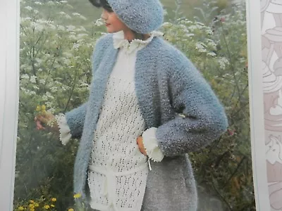 Knitting Pattern Women Ladies Cardigan/Jacket Lacy Tabard Hat DK 32-38  Vintage • £1.75