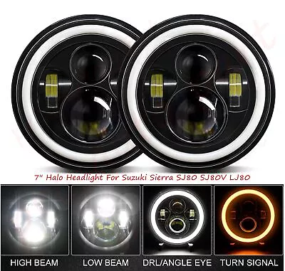 2Pcs 7'' Halo LED Headlight Cree LED Angel Eye For Suzuki Sierra SJ80 SJ80V LJ80 • $90.59