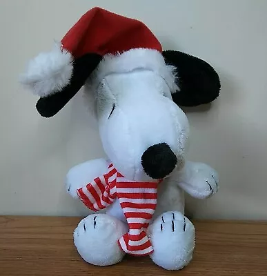 Peanuts Snoopy 9” Plush Red Santa Winter Christmas Hat Red/White Striped Scarf • $8.99