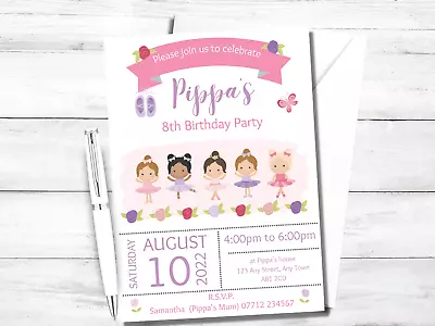 Ballerinas PERSONALISED Invitations - Girls Ballet Birthday Party Invites • £4.95