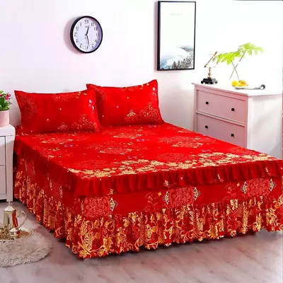 Three-layer Thickening Soft Bed Skirt  Cotton Padded Bedspread Full Queen... • £24.08