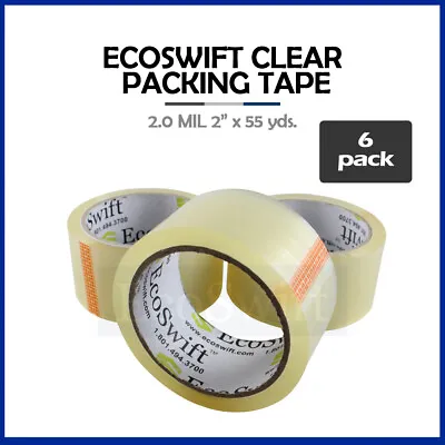 6 ROLLS EcoSwift Carton Sealing Packaging Packing Tape 2.0mil 2 X 55 Yard 165 Ft • $14.49