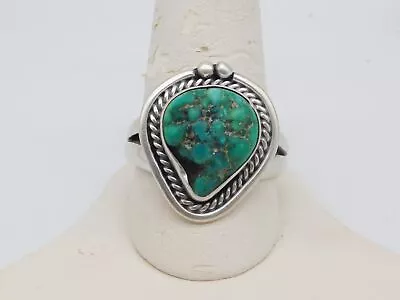 Native American Indian Sterling Silver Green Turquoise Stone Ring • $75