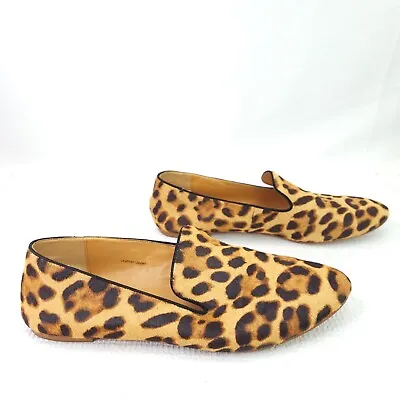 J Crew Calf Hair Loafers Leopard Print Slip On Flat Shoes Womens Size 8.5 • $23.09