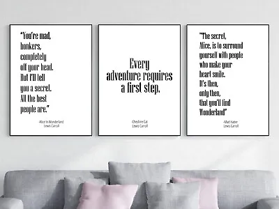 £5.20 • Buy Set Of 3 Alice In Wonderland Quotes Wall Posters Framed/Unframed Options