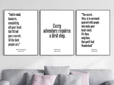 £5.20 • Buy Set Of 3 Alice In Wonderland Quotes Wall Posters Framed/Unframed Options