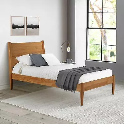 Brown Finish Pine Wood Mid-Century Style Twin Size Panel Bed • $399.77