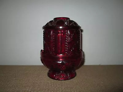 Vintage INDIANA GLASS Ruby Red Flash Stars And Bars Fairy Lamp Votive Light • $28