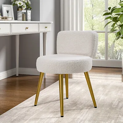 Beige Boucle Fabric Dressing Table Chair Vanity Stool Bedroom Makeup Padded Seat • £43.95