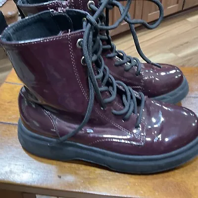 Zara Girls Size 33 2 Chelsea Boots Booties Maroon Purple Patent Leather • $16