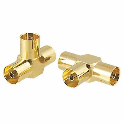 2x PAL TV Female To Female Jack RF Coaxial Adapter Connector 3 Way Splitter • £4.71