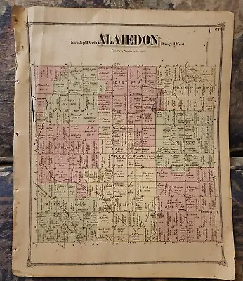 1874 ALAIEDON Township Ingham County Michigan Plat Map 15.5  By 13  • $25