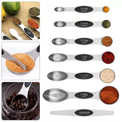 7PCS Magnetic Dual Sided Measuring Spoons Set Stainless Steel Stackable Teaspoon • $10.48