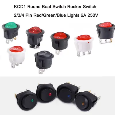 KCD1 Round Boat Switch Rocker Switch 2/3/4 Pin Red/Green/Blue Lights 6A 250V • $4.29