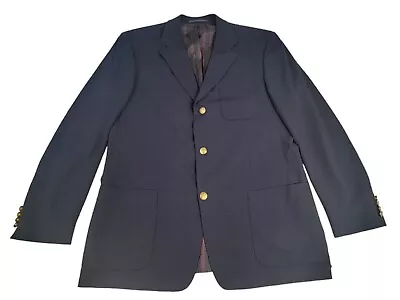 Hugo Boss Navy Blue Wool Gold Crest 2 Button Sport Coat Blazer Jacket Size 54 • $68