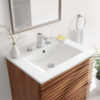 Modway Cayman Modern 24  Bathroom Sink In White With Rectangular Basin • $102.57