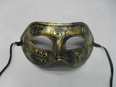 Mens Gold Greek Roman Masquerade Ball Party Domino Mask Fancy Dress Accessory • £5.99