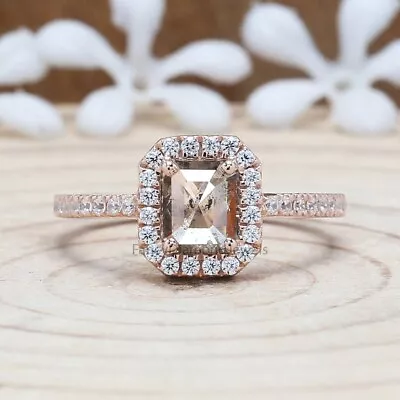 0.86 Ct Emerald Salt And Pepper Diamond Ring 14K Rose Gold Engagement Gift Ring • $2038