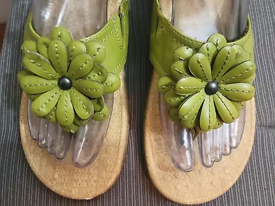 £13.61 • Buy ORTHAHEEL Sandals Talia Green Flower Thong FLIP FLOPS, Size 8 39 Hard To Find