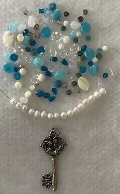 Vintaj Pendant Mermaid Key Mother Of Pearl Czech Glass Beads Strand Of Pearls • $4.99