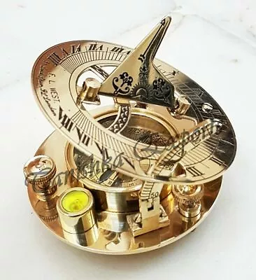 $22.50 • Buy Antique Style Sundial 3  Pocket Compass F. L.West Nautical Brass Sundial Compass