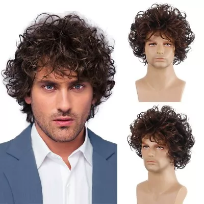 Men's Fluffy Synthetic Fiber Black Brown Short Curly Men's Wig • $9.99