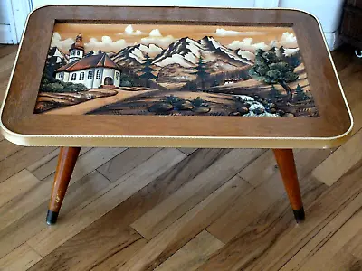 Carved BLACK FOREST Hand Painted COFFEE TABLE With Glass Vintage 24.5 X16.5 X12  • $185