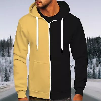 Full Zip Hoodie Mens Slim Hooded Leisure Sports Matching Color Sweatshirt Jacket • £37.06