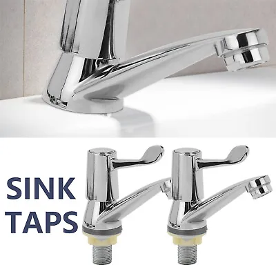 £11.69 • Buy 1 Pair Lever Basin Sink Taps Pillar Disabled 1/4 Turn Chrome Pair 1/2  Hot &Cold