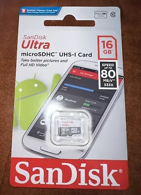 SanDisk Ultra New 16GB 16G Micro SD Micro SDHC Flash Memory Card 80MB/s* Class10 • $5