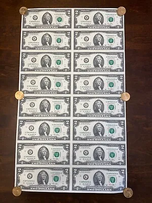 $2 Two Dollar Bill Uncut Currency Sheet Of 16 Notes 2013 Fort Worth Texas - $32 • $110