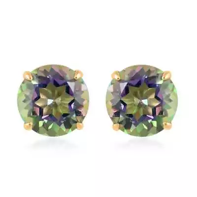 14K Yellow Gold Mystic Green Quartz Round Stud Earrings 0.50 Ctw • $60