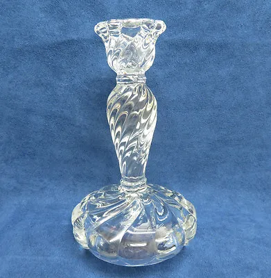 Vintage Clear Swirl Glass Taper Candle Stick Holder  7   ~ Excellent • $18