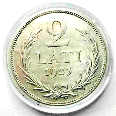 Latvia Republic 2 Lati 1925 Good Silver Coin In Capsule! Silver Ag Investment #3 • $19.75