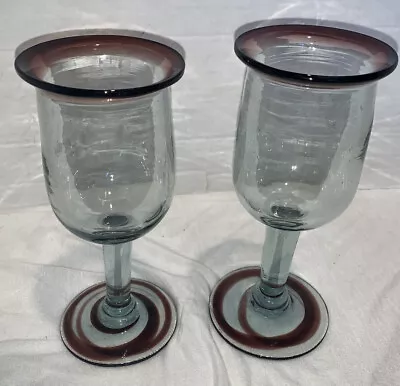 MEXICAN Blown GLASS GOBLET Deep Purple SWIRL Set Of 2 • $29.99