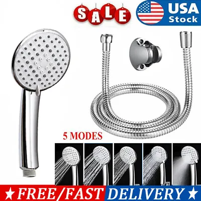 $9.98 • Buy 5 FT Shower Hose / 5 Settings High Pressure Shower Head Handheld Spray + Holder
