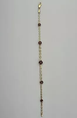 Vintage 14K Yellow Gold 8  Fancy Link Garnet Bracelet • $350