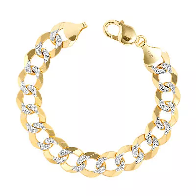 14K Yellow Gold Solid 12.5mm Men Diamond Cut Pave Cuban Curb Chain Bracelet 8.5  • $1832.99