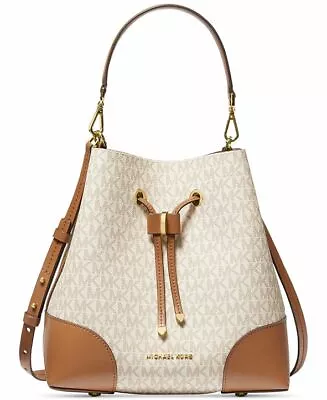 ☂️🍄Michael Kors Mercer Gallery Convertible Bucket Shoulder Bag Vanilla/Acorn • $208