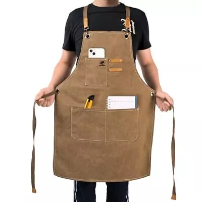  Work Apron For Men With Larger Pockets Chef Apron For Men Women Shop Brown • $28.60