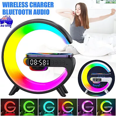 Smart Night Light Bluetooth Speaker Wireless Charger RGB Alarm Clock LED Lamp AU • $17.99