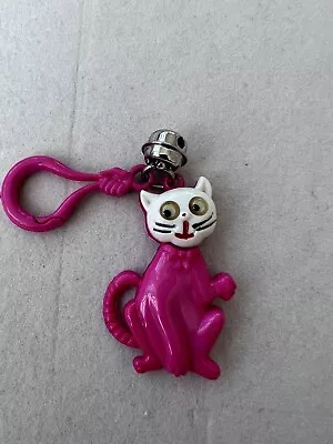 Vintage 1980s Plastic Bell Charm Pink Googly Eyed Cat RARE 80s Necklace RETRO • $50