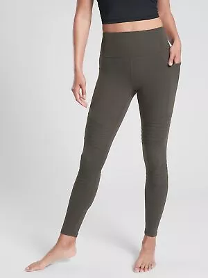 ATHLETA Inclination Moto Leggings Pockets Full Length High Rise Olive Green S • $10.79