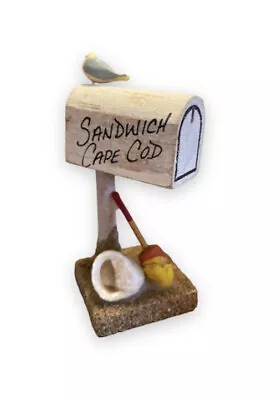 Sandwich Cape Cod MA Souvenir Figurine Bird Perched On Mailbox Wood 3” T Vintage • $5.99