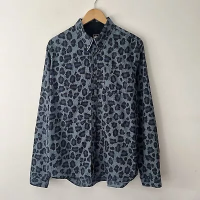 Pretty Green Blue Long Sleeved Animal Leopard Print 100% Cotton Shirt Size UK L • £19.99