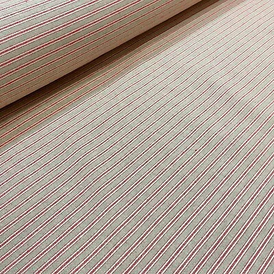 Yale Ticking Stripe Linen Fabric In Red | Double Width 280cm Wide | Curtains • £1.67